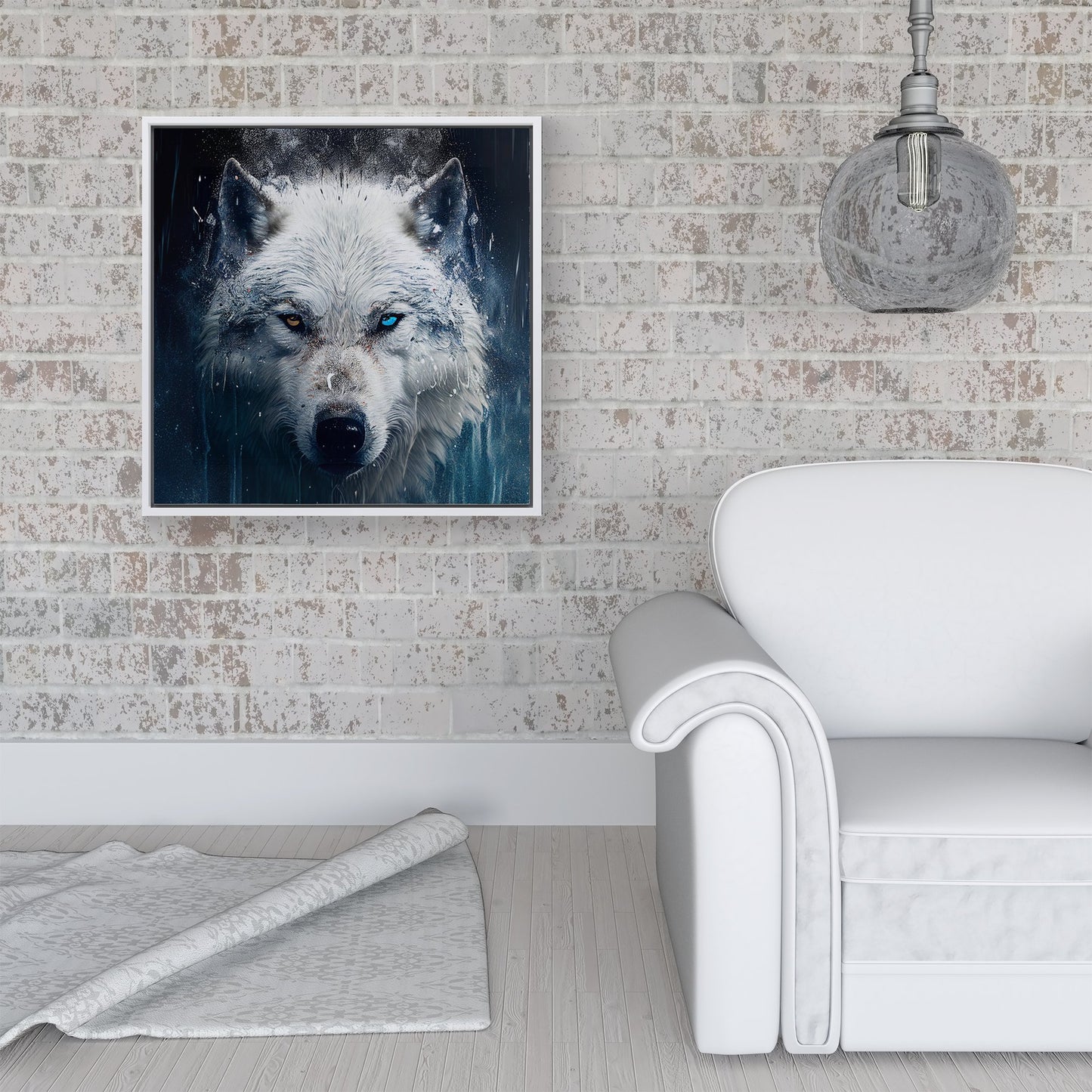 White Wolf Face Splashart Framed Canvas