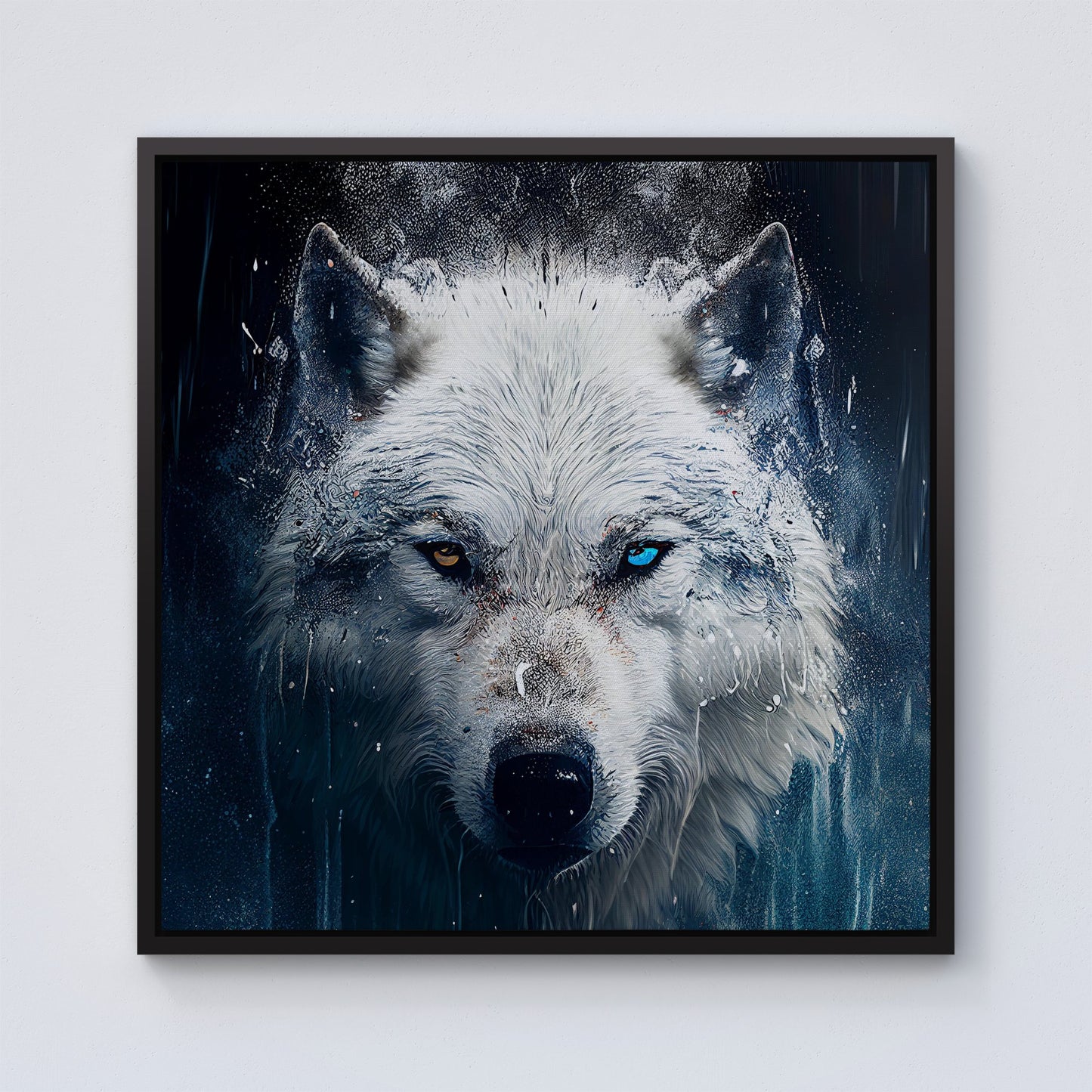 White Wolf Face Splashart Framed Canvas