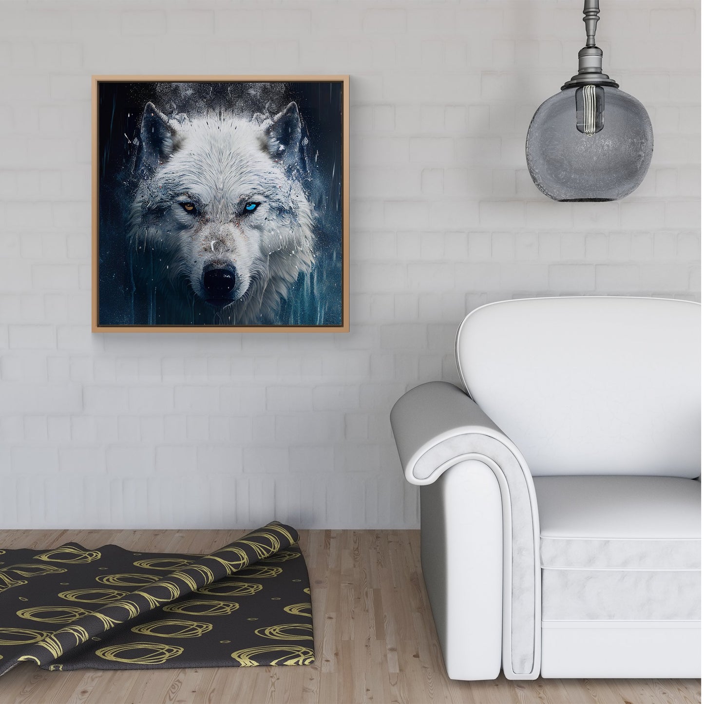White Wolf Face Splashart Framed Canvas