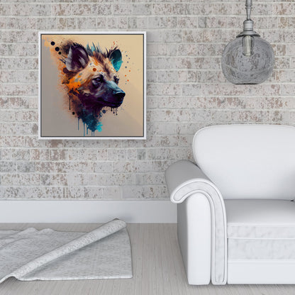 Hyena Face Splashart Light Background Framed Canvas