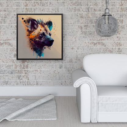 Hyena Face Splashart Light Background Framed Canvas