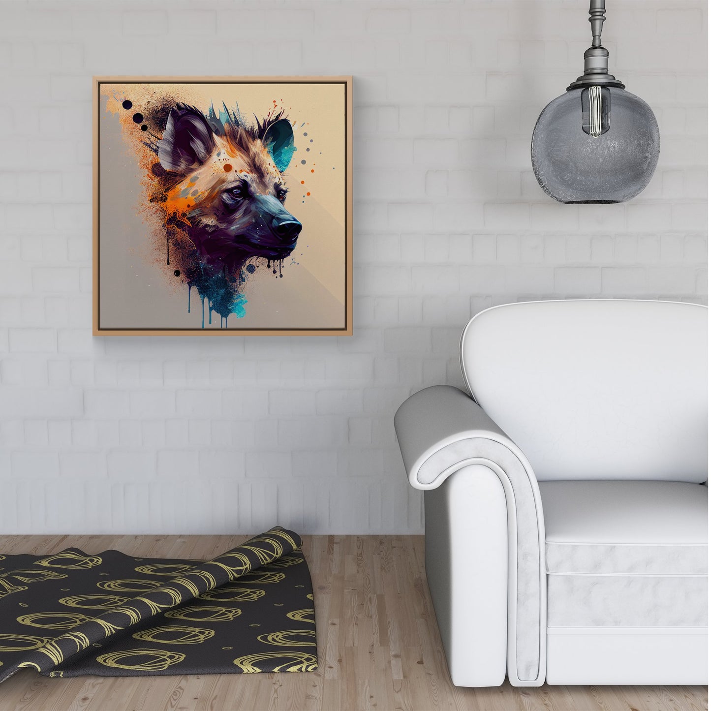 Hyena Face Splashart Light Background Framed Canvas