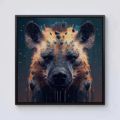 Hyena Face Splashart Dark Background Framed Canvas