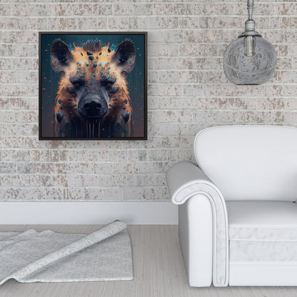 Hyena Face Splashart Dark Background Framed Canvas