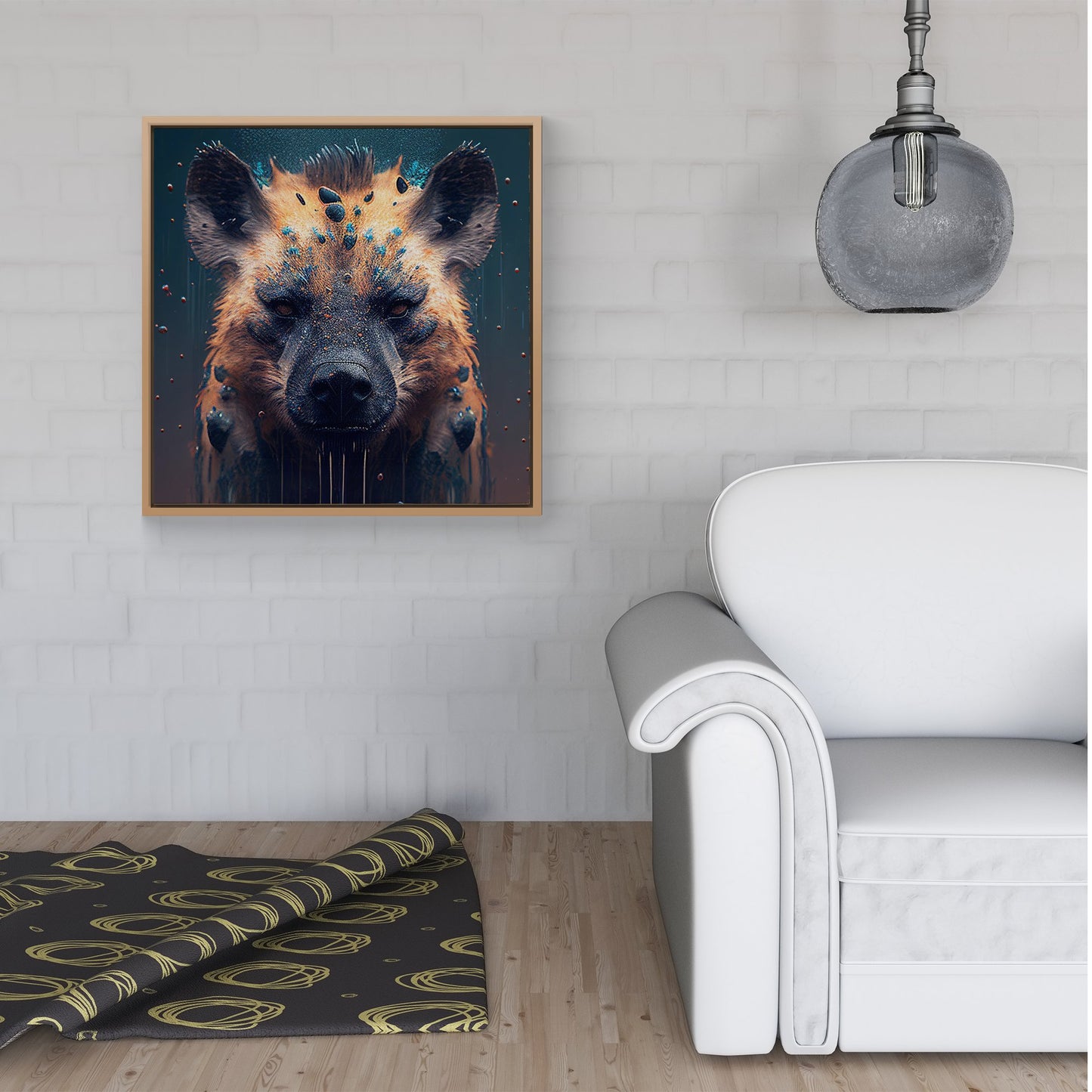 Hyena Face Splashart Dark Background Framed Canvas