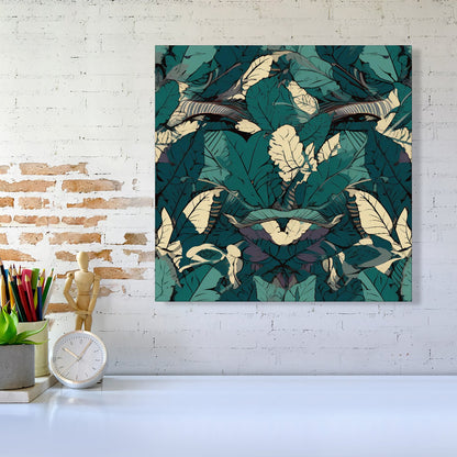 Green Beige Tropical Leaves Canvas