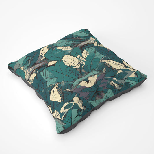 Green Beige Tropical Leaves Floor Cushion