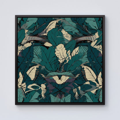 Green Beige Tropical Leaves Framed Canvas