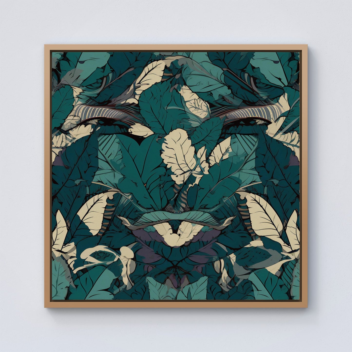 Green Beige Tropical Leaves Framed Canvas