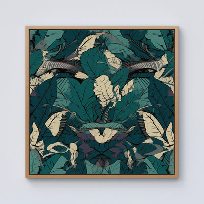 Green Beige Tropical Leaves Framed Canvas