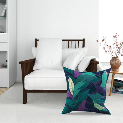 Green Purple Tropical Leaves Floor Cushion