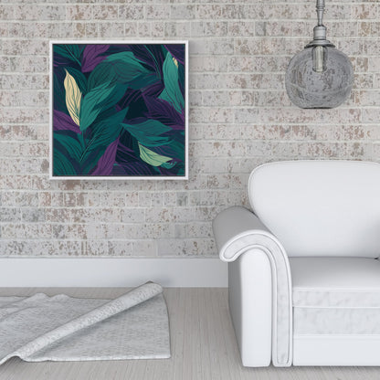 Green Purple Tropical Leaves Framed Canvas