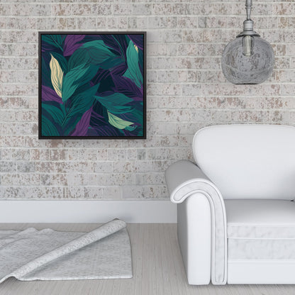 Green Purple Tropical Leaves Framed Canvas
