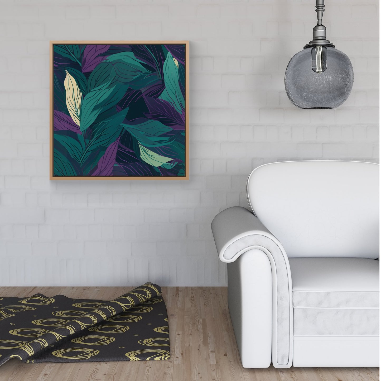 Green Purple Tropical Leaves Framed Canvas