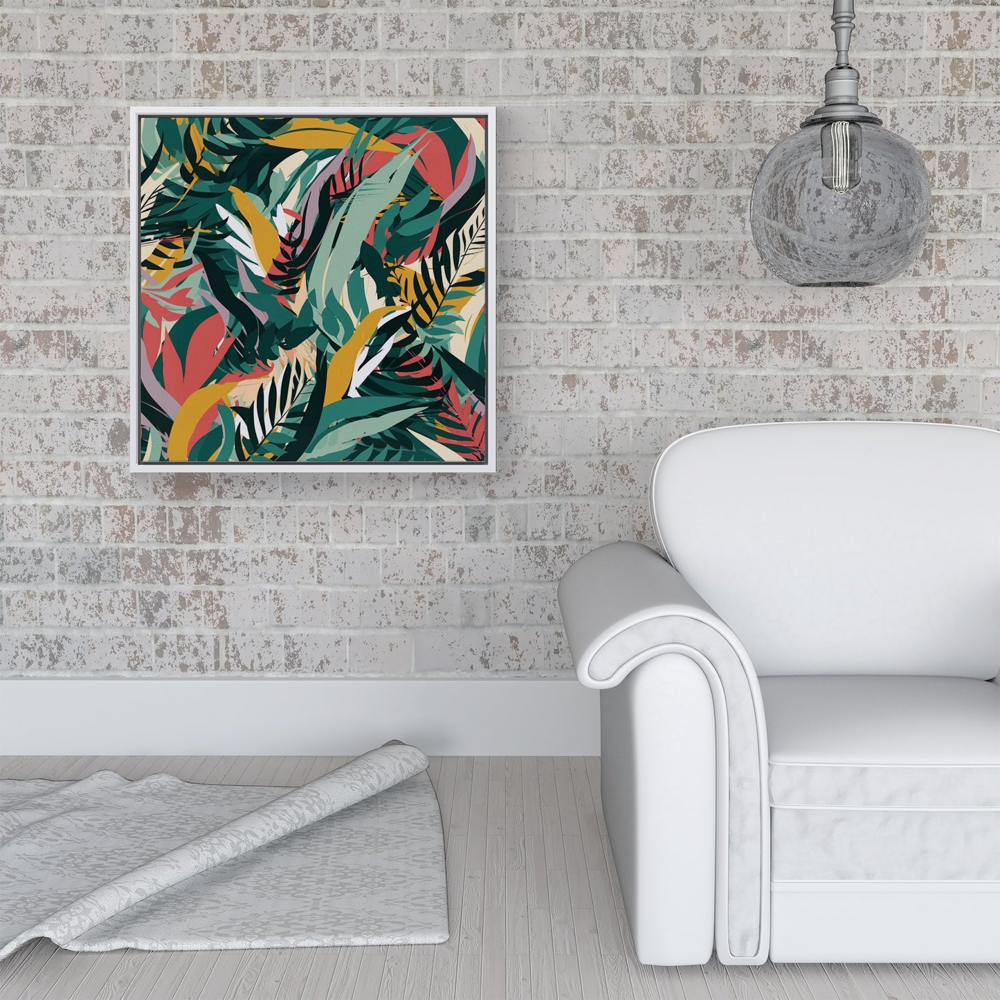 Coloured Tropical Leaves Framed Canvas