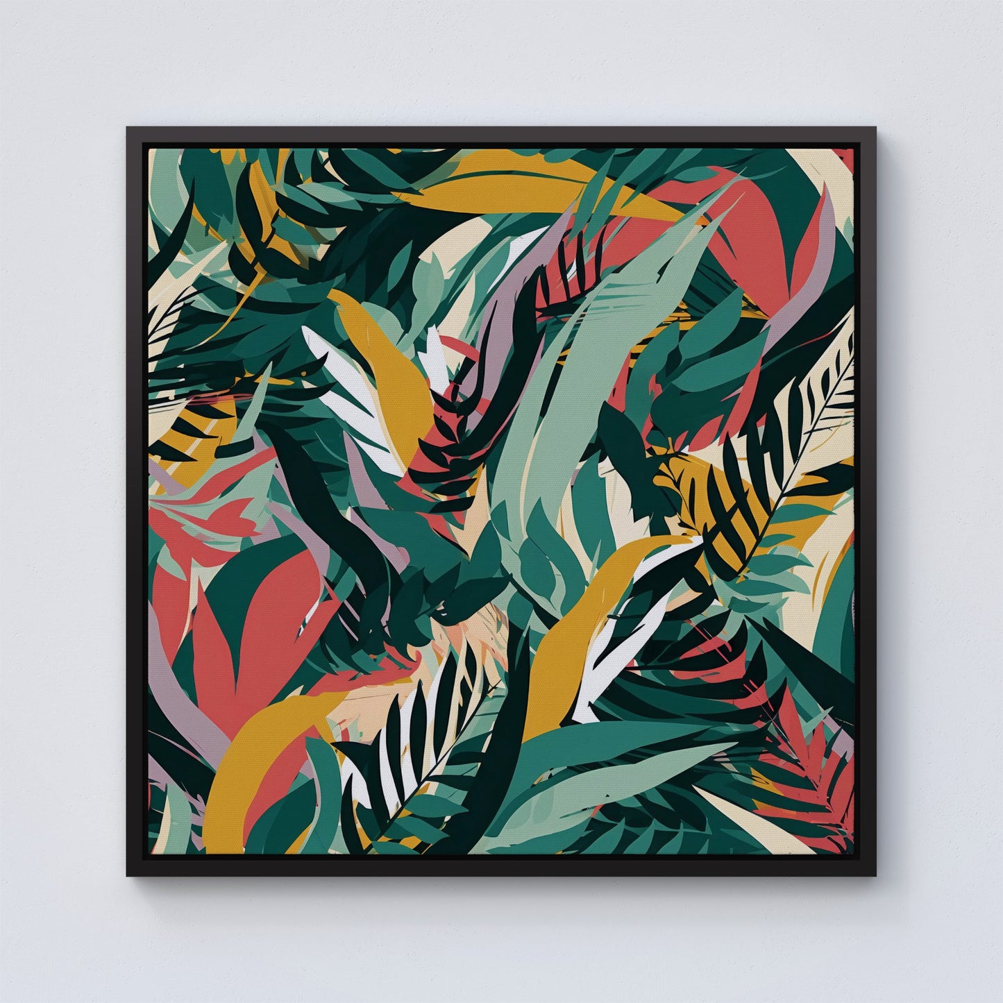 Coloured Tropical Leaves Framed Canvas