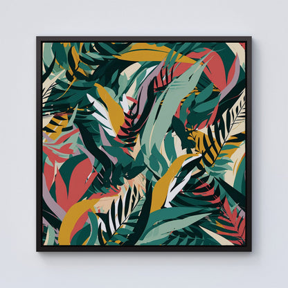 Coloured Tropical Leaves Framed Canvas
