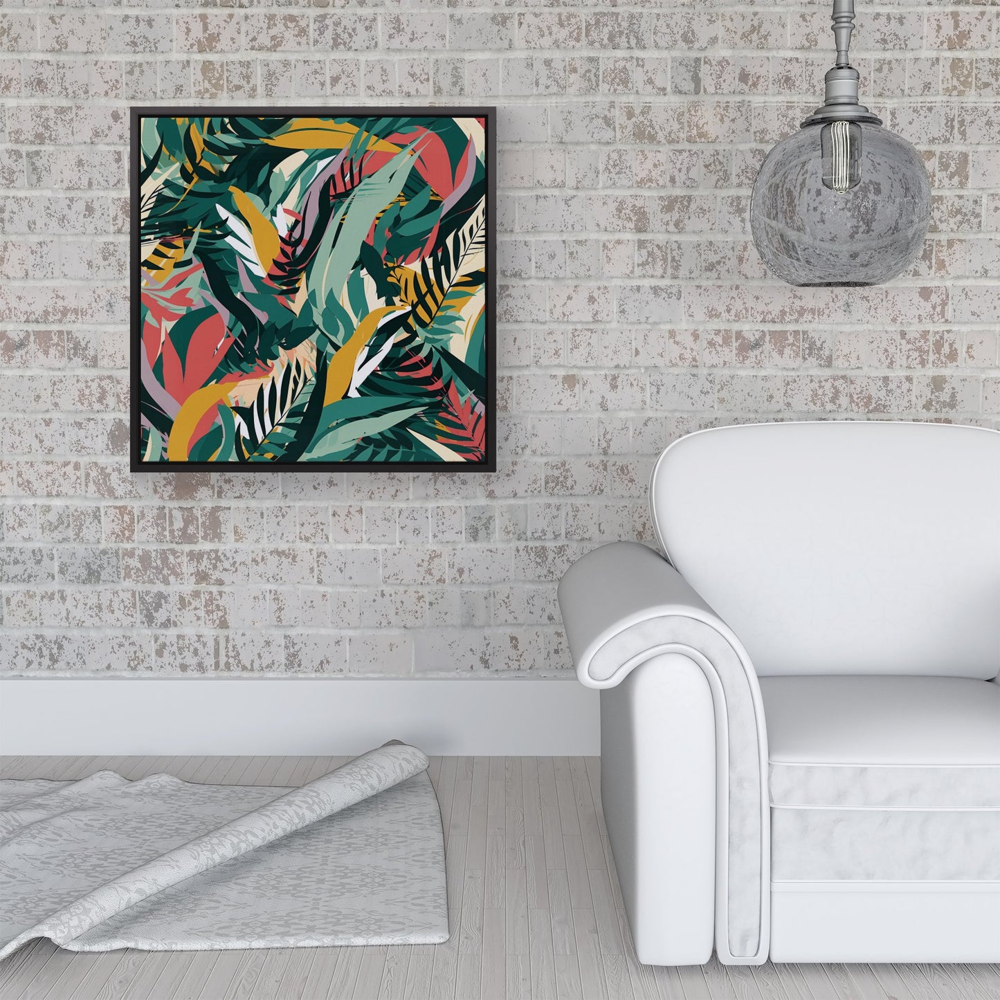 Coloured Tropical Leaves Framed Canvas