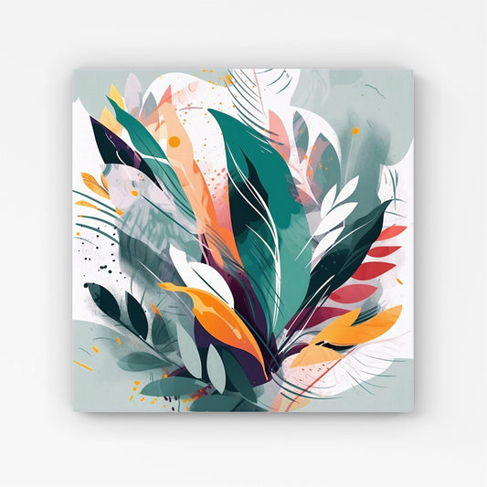 Coloured Abstrace Feather Leaves Canvas