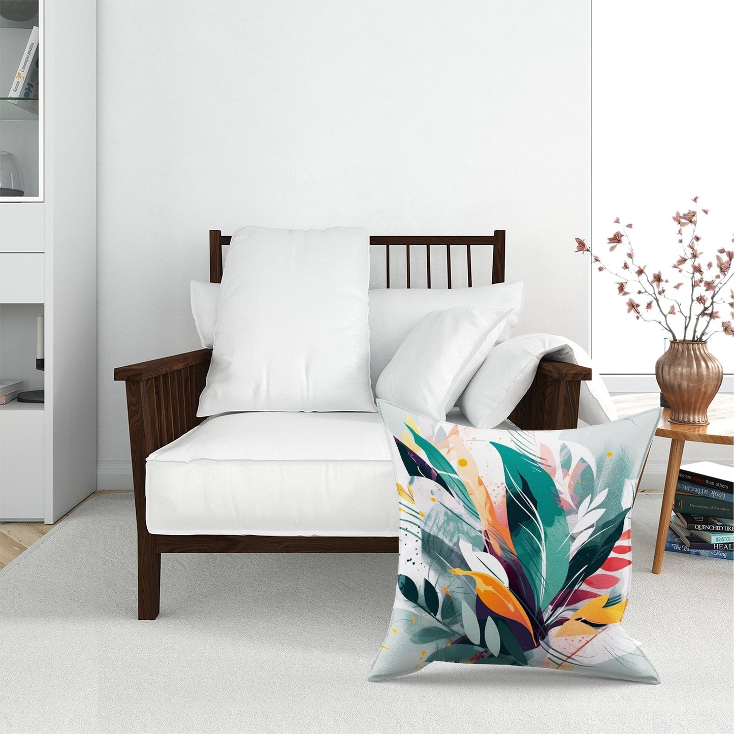 Coloured Abstrace Feather Leaves Floor Cushion