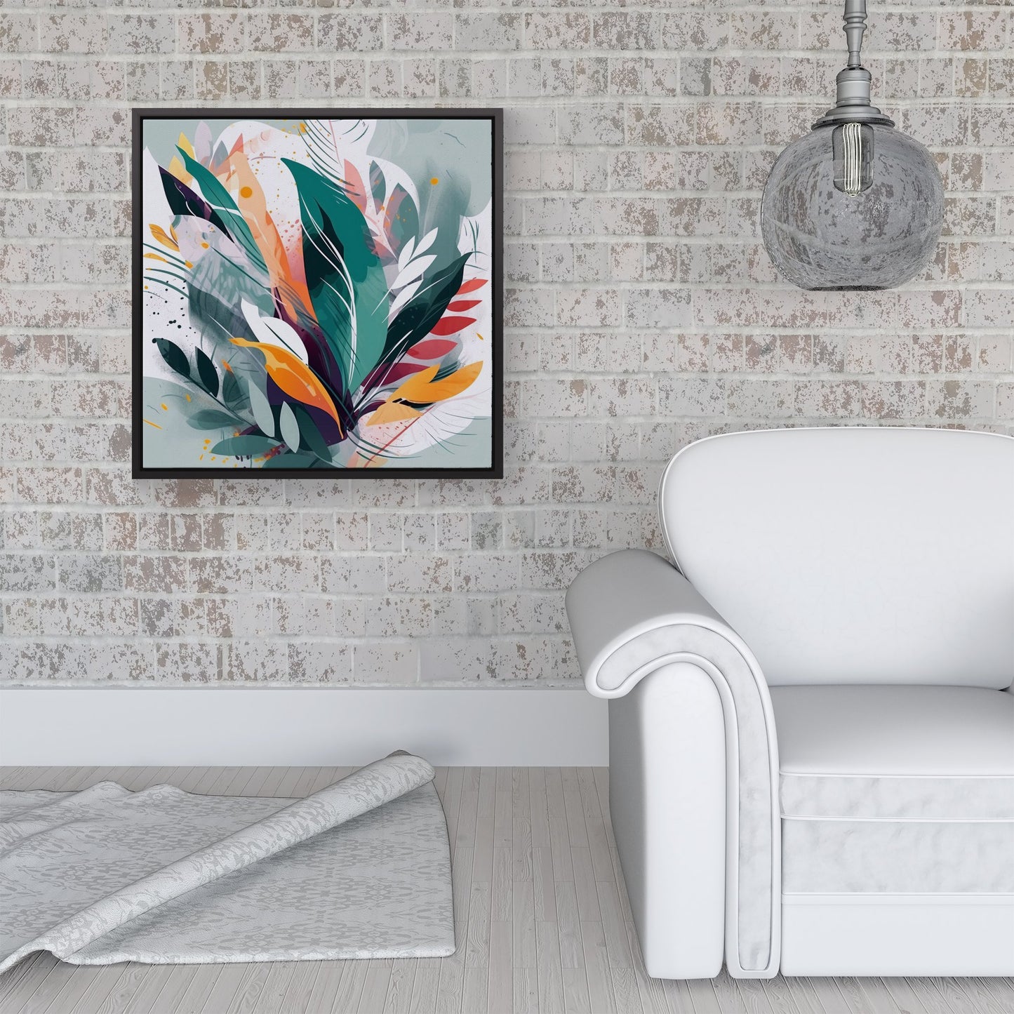 Coloured Abstrace Feather Leaves Framed Canvas