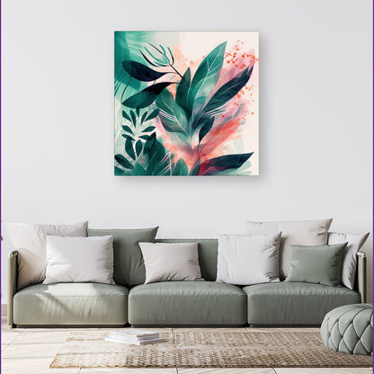 Green Feather leaves Tropical Canvas