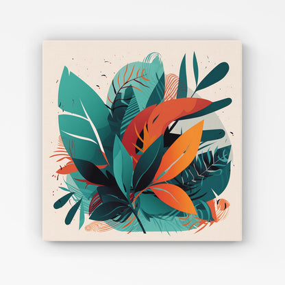 Green Orange Tropical Leaves Canvas
