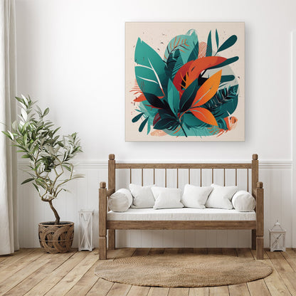 Green Orange Tropical Leaves Canvas