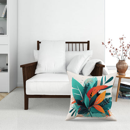 Green Orange Tropical Leaves Floor Cushion