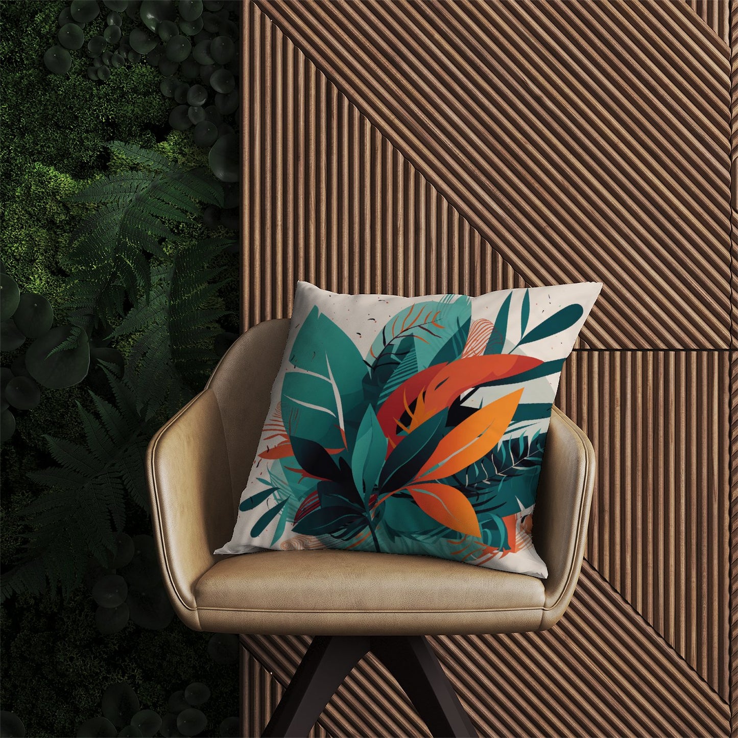 Green Orange Tropical Leaves Outdoor Cushion