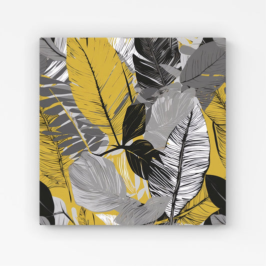 Grey Yellow Floral Leaves Canvas