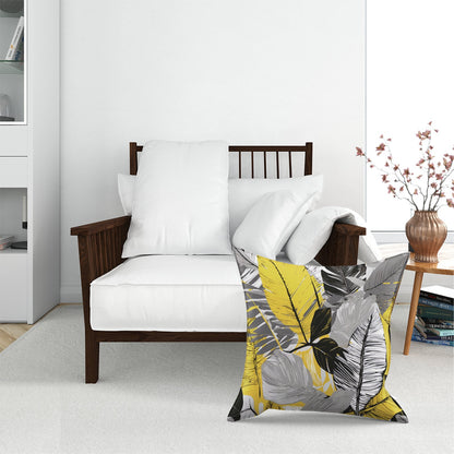 Grey Yellow Floral Leaves Floor Cushion