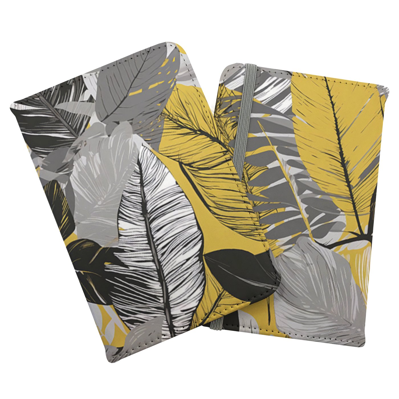 Grey Yellow Floral Leaves Passport Cover