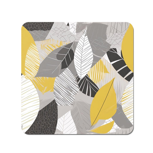 Grey Yellow Autumn Leaves Coasters