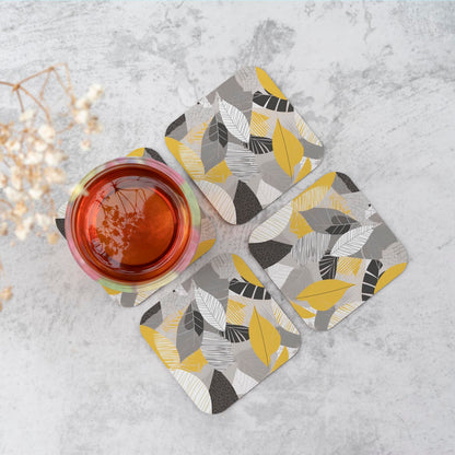 Grey Yellow Autumn Leaves Coasters