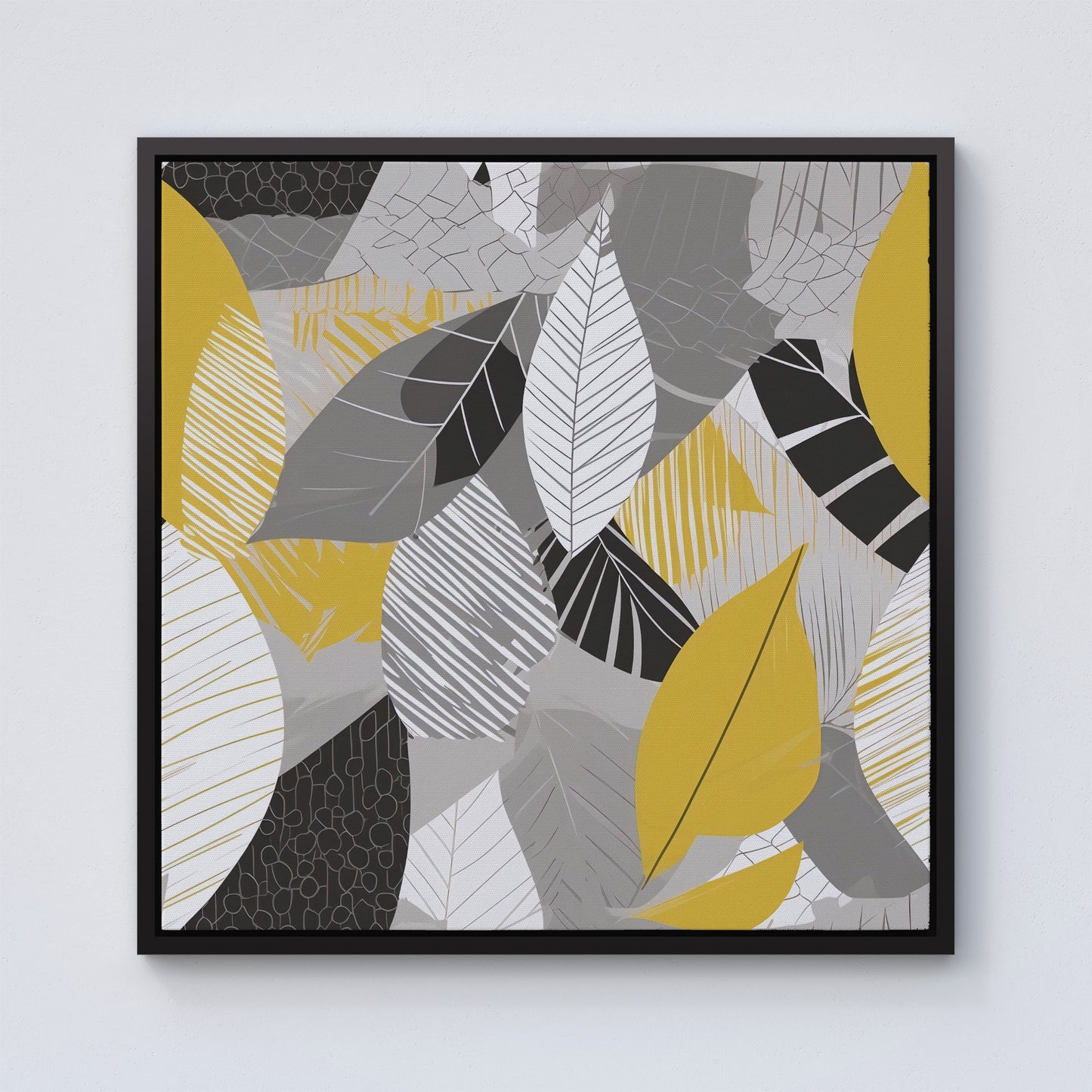 Grey Yellow Autumn Leaves Framed Canvas