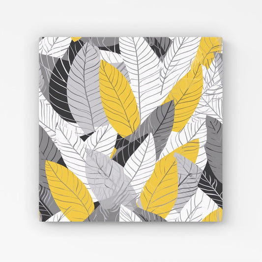 Yellow Grey Feather Leaves Canvas