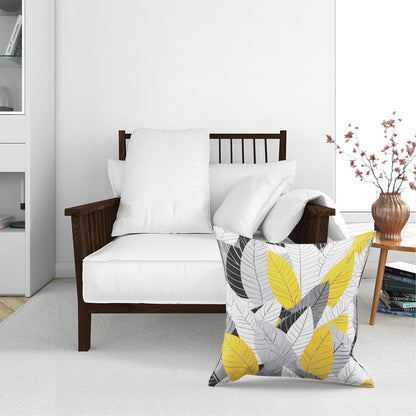 Yellow Grey Feather Leaves Floor Cushion