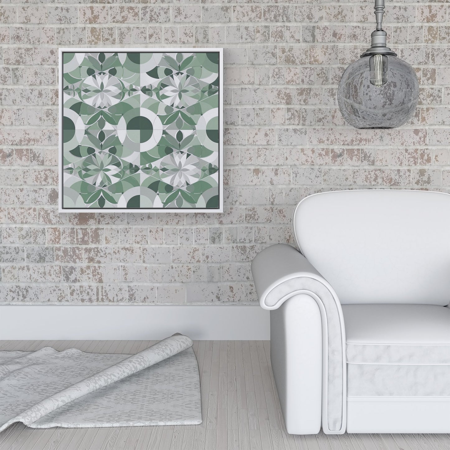 Geometric Pastel Green Framed Canvas