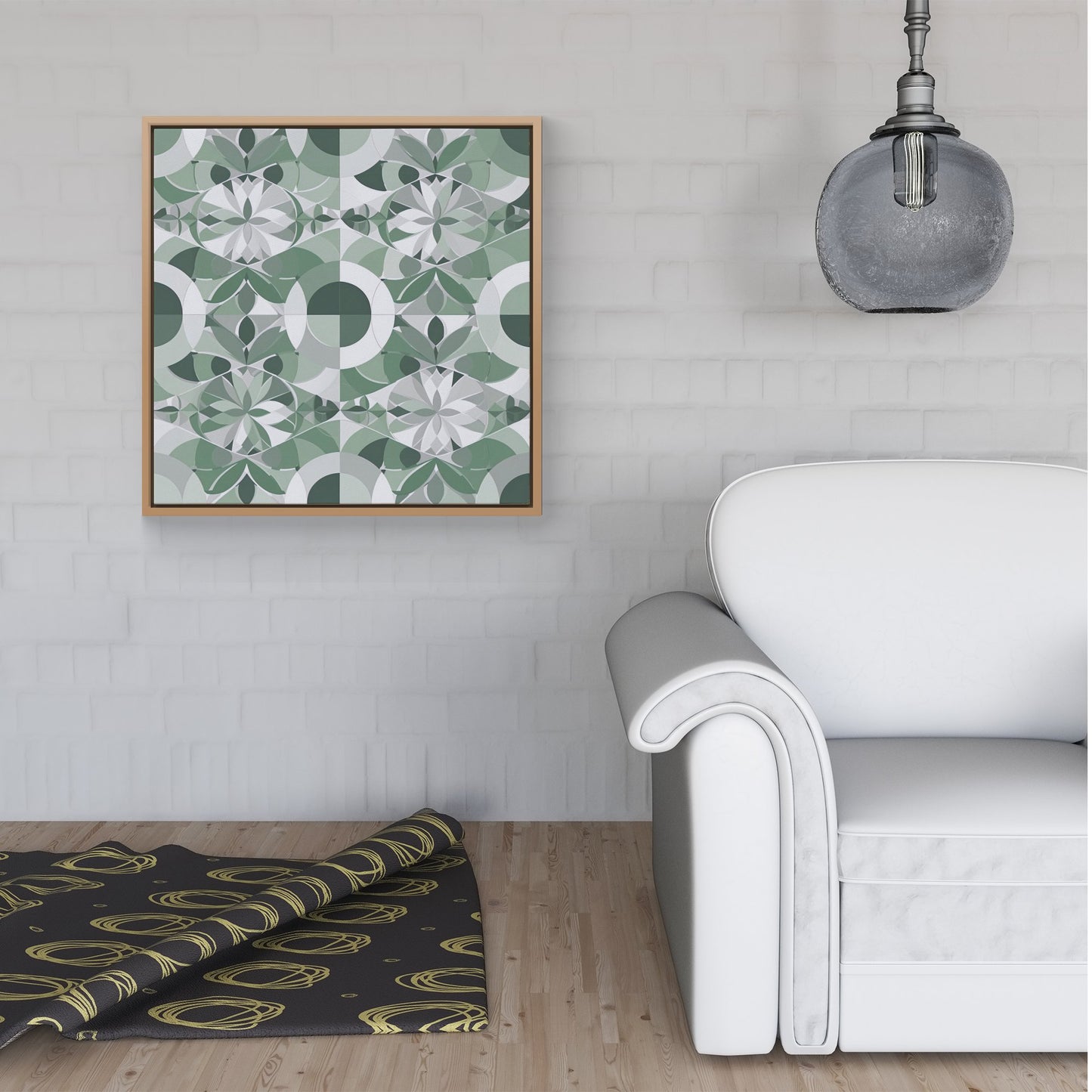 Geometric Pastel Green Framed Canvas