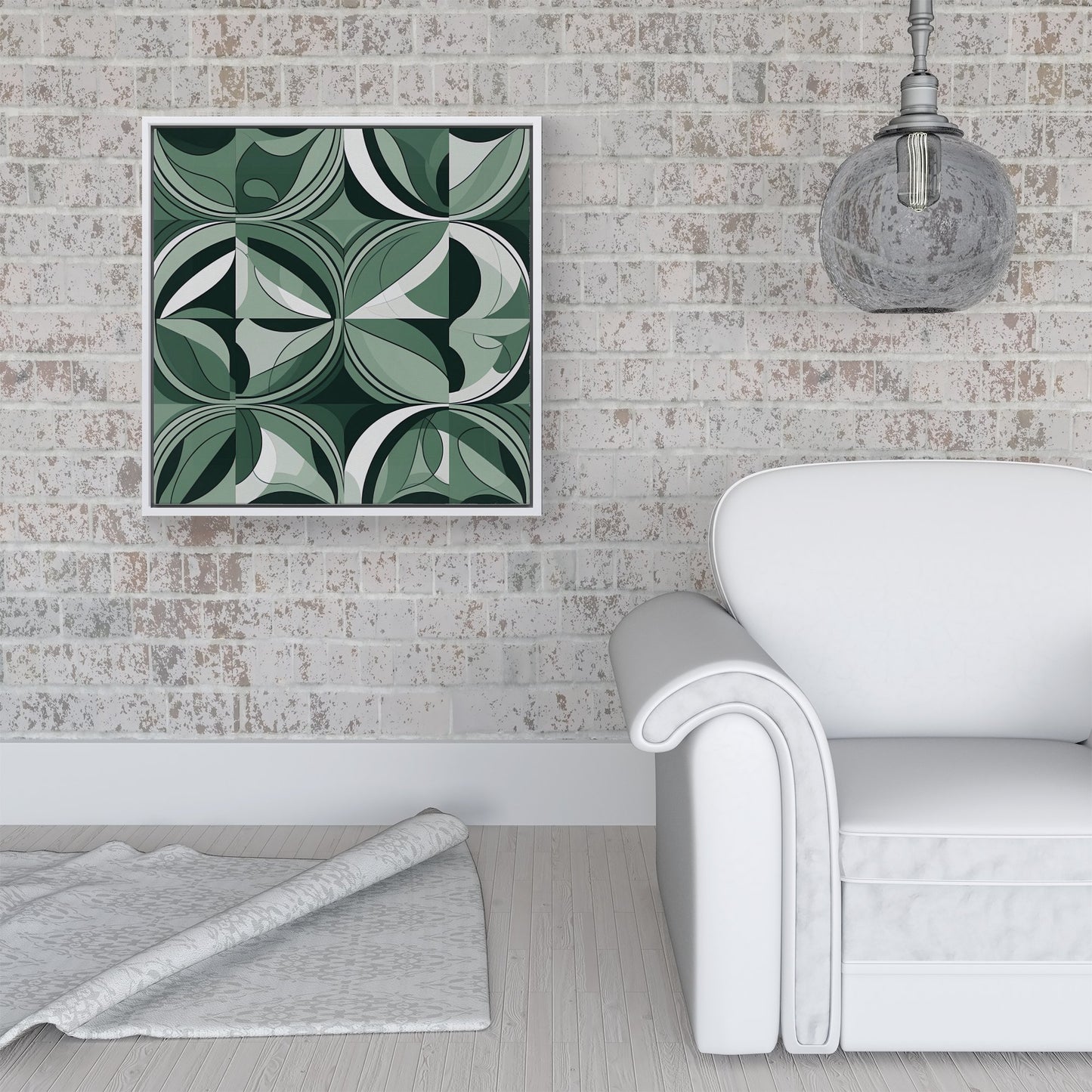 Geometric Green Black Framed Canvas