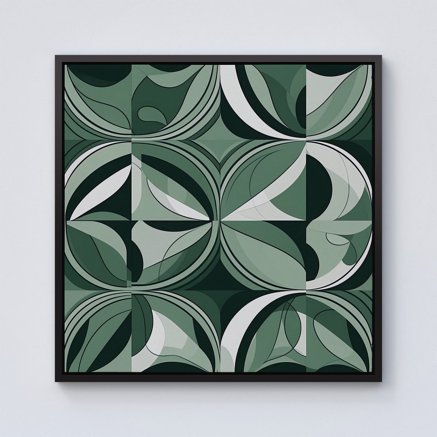 Geometric Green Black Framed Canvas