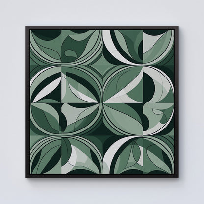 Geometric Green Black Framed Canvas