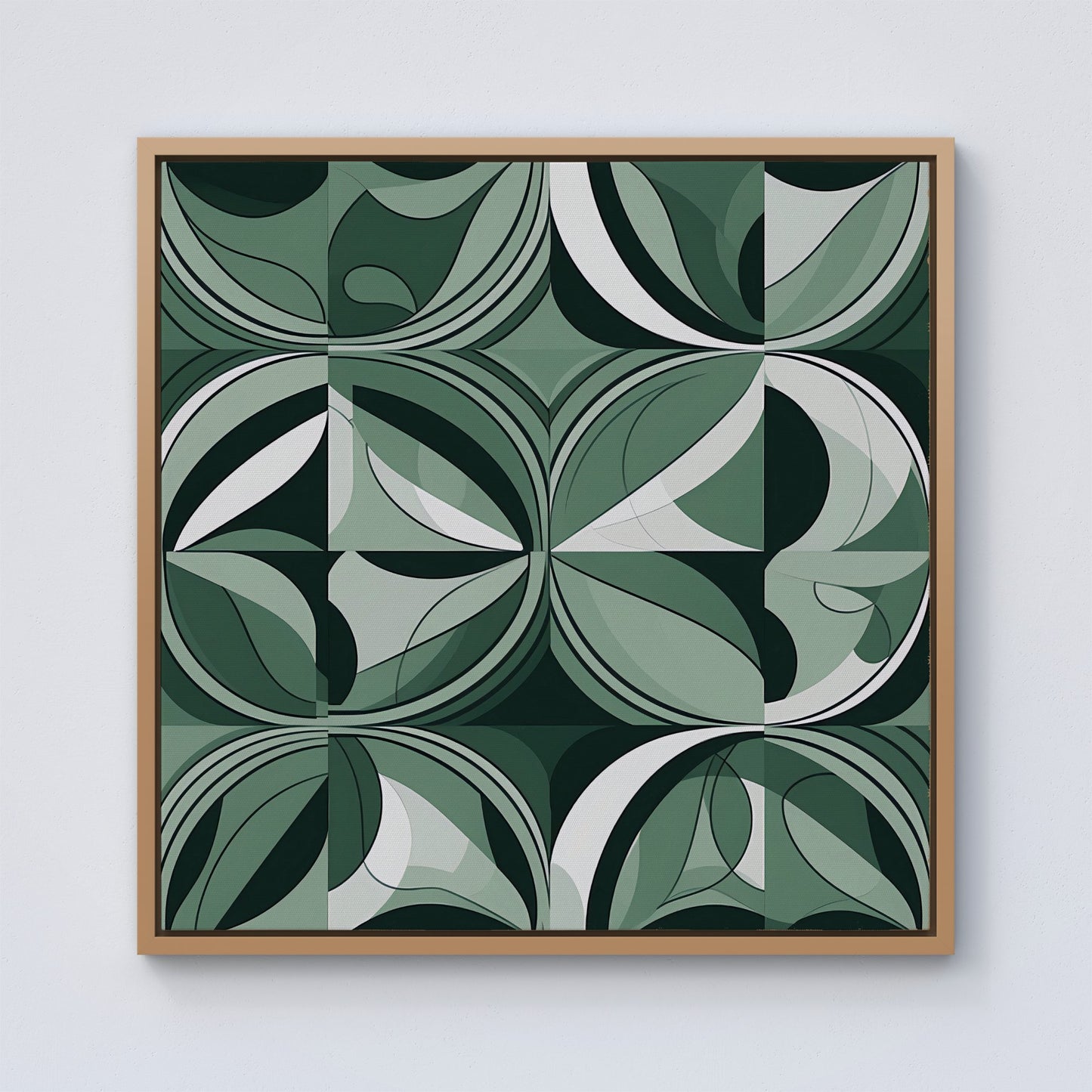 Geometric Green Black Framed Canvas