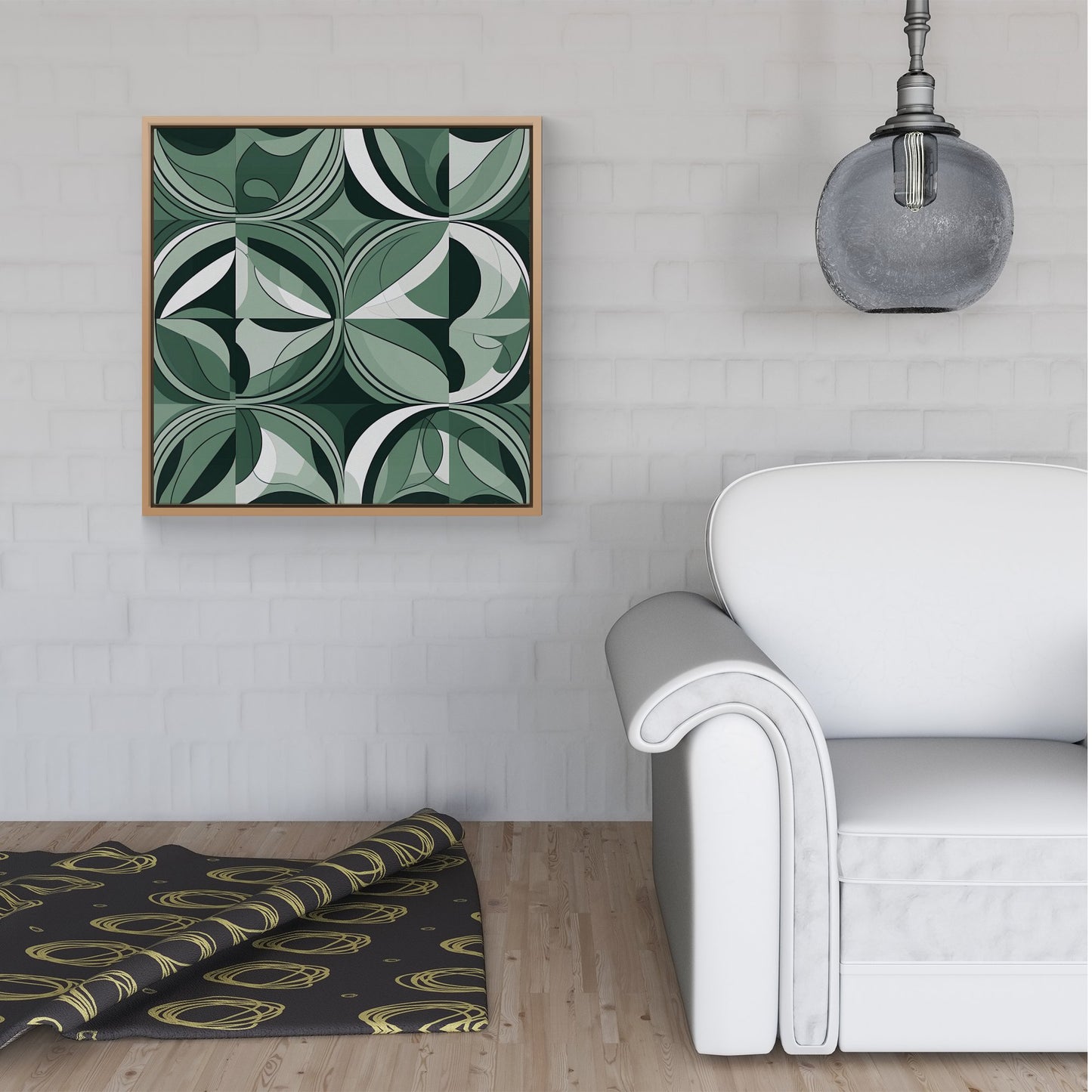 Geometric Green Black Framed Canvas