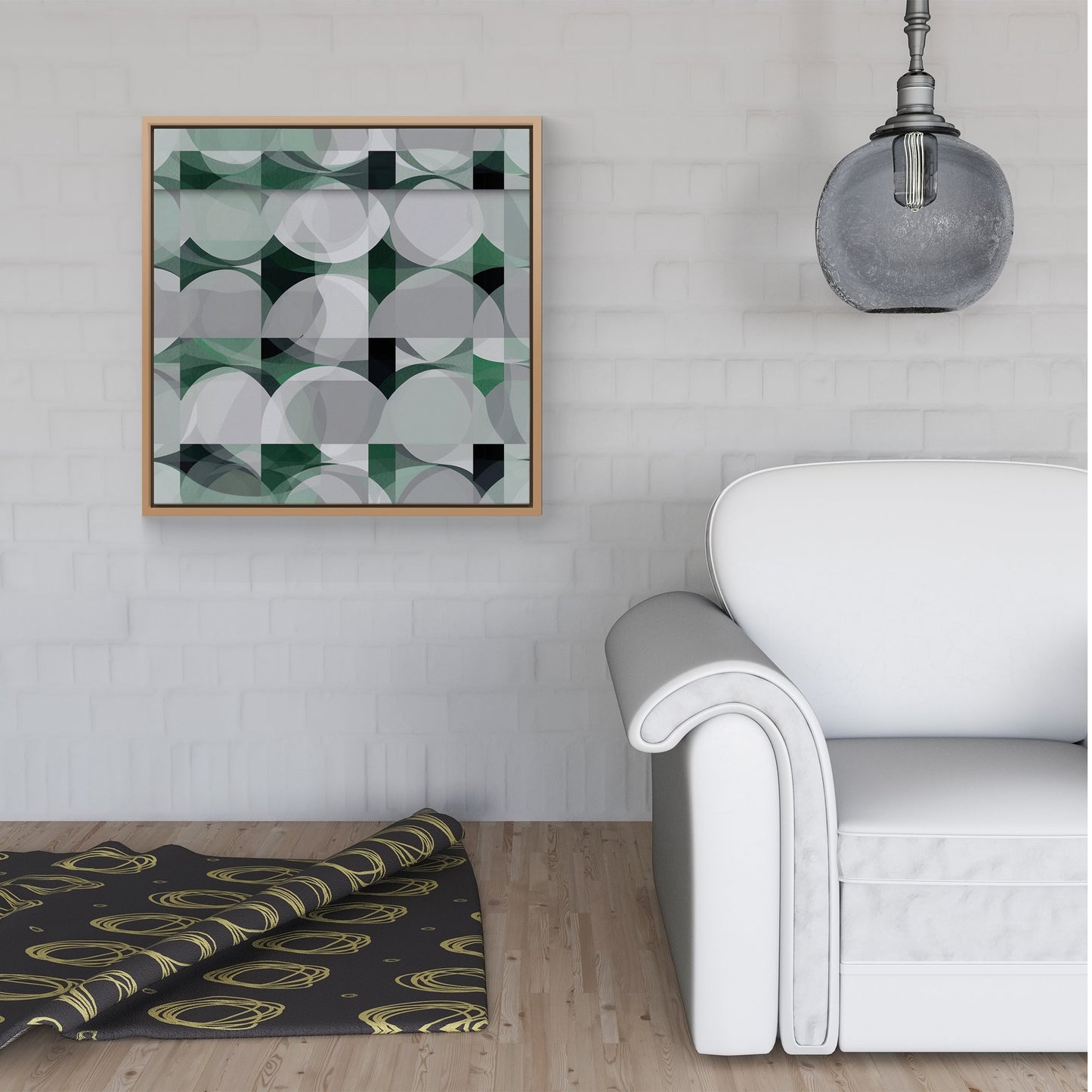Geometric Grey Green Framed Canvas