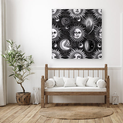 Moon and Sun Black White Canvas