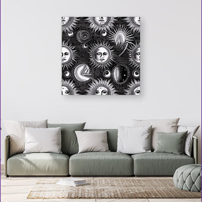 Moon and Sun Black White Canvas