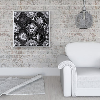 Moon and Sun Black White Framed Canvas