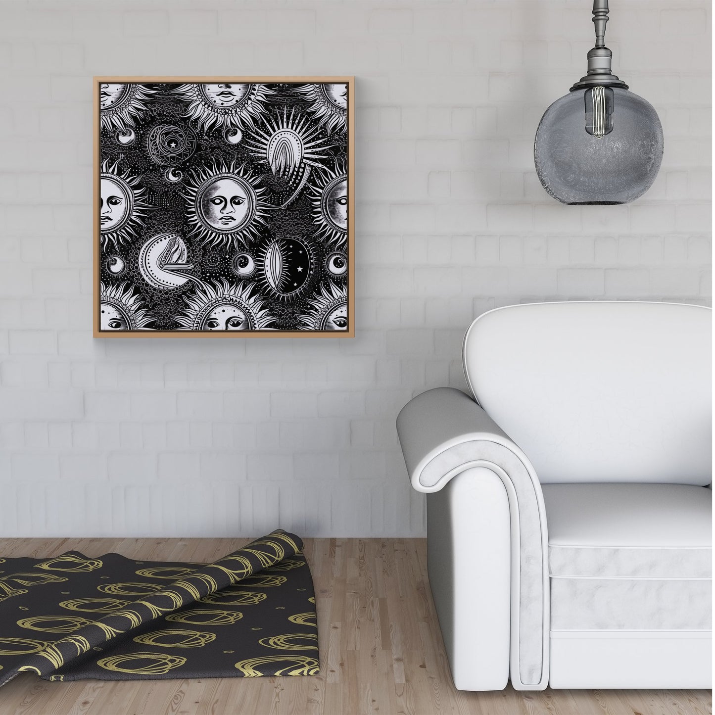 Moon and Sun Black White Framed Canvas